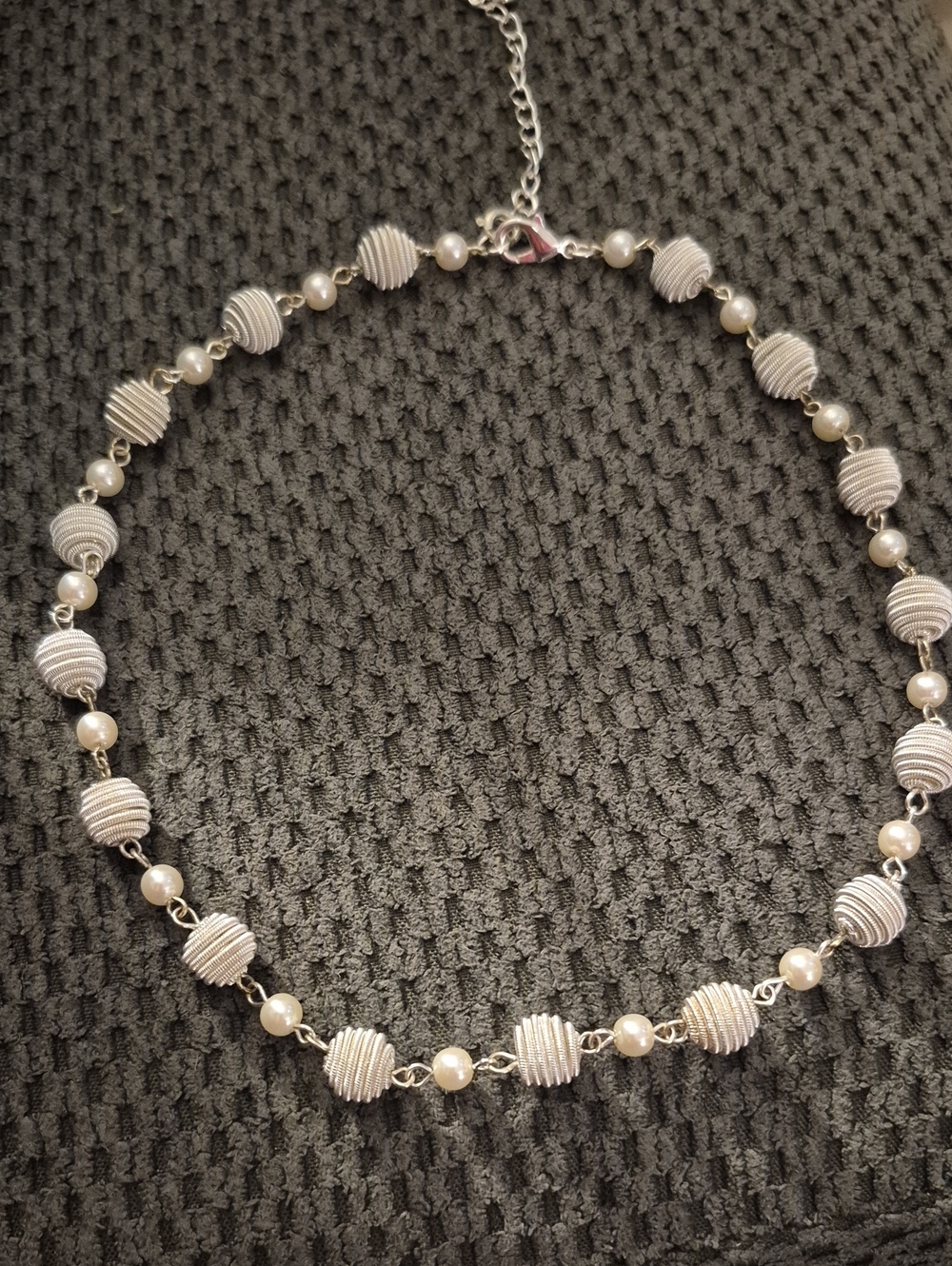 Delicate Silver Beaded Necklace with Pearl Stones